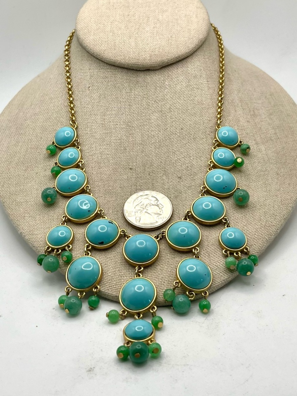 Stylish Talbots Faux Turquoise Bib Drop Statement Necklace Coastal Vibe - Picture 11 of 16